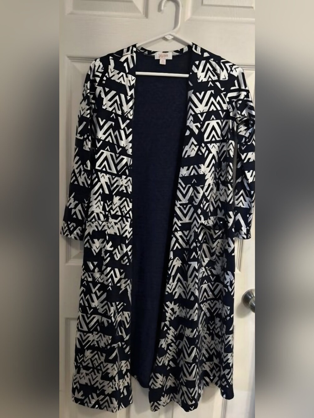 Navy & Silver Geometric Duster Cardigan